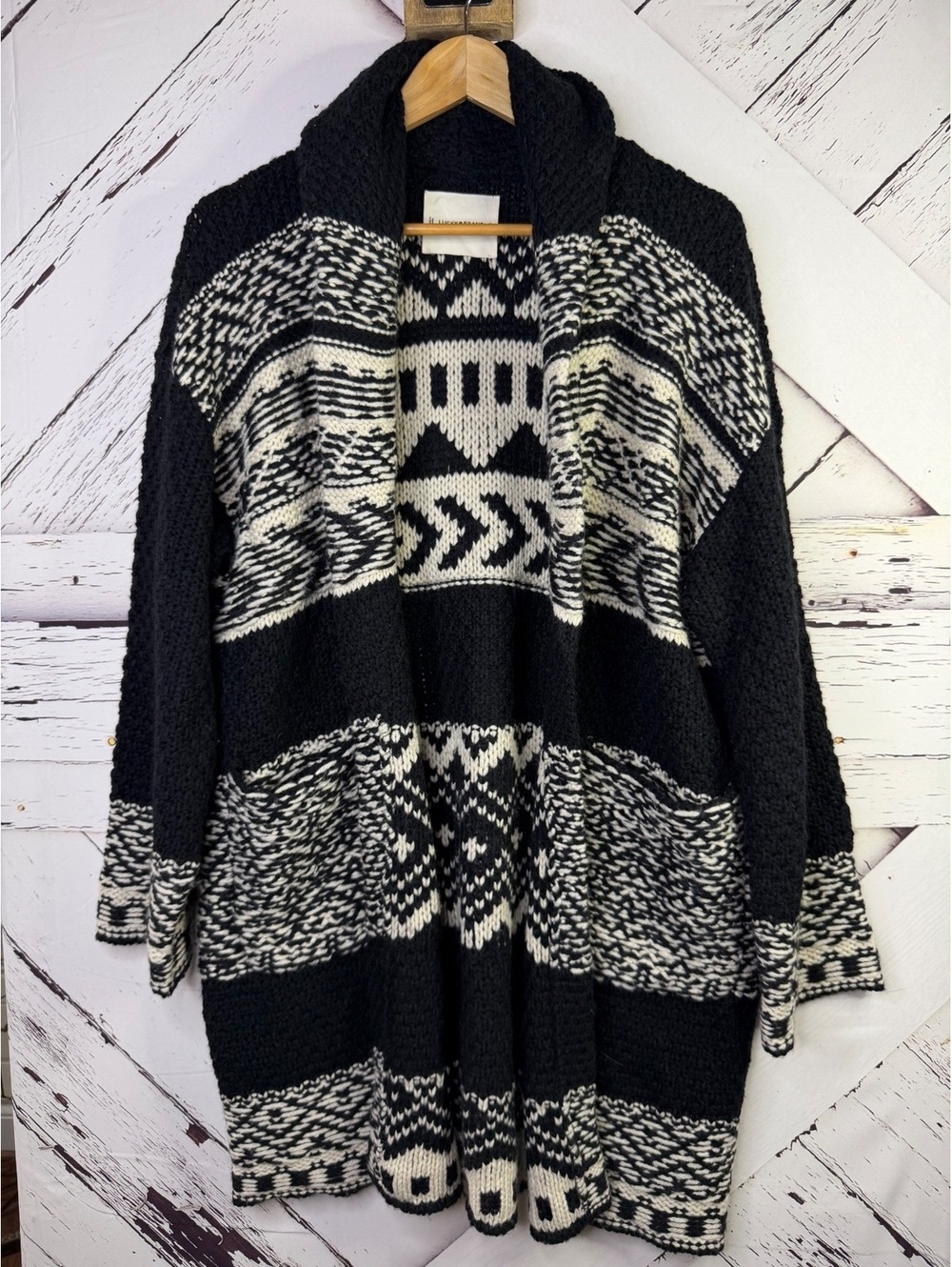 Lucky Brand Fair Isle Cozy Cabincore Coatigan Chunky Knit Boho Women’s Medium